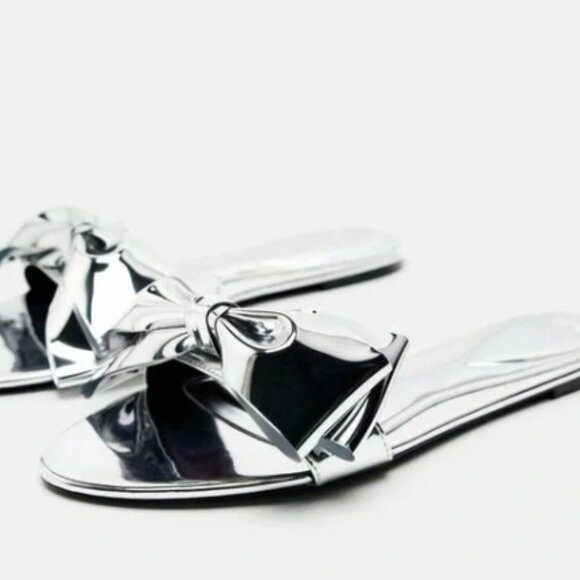Zara Shoes - ZARA METALLIC SANDALS WITH BOW